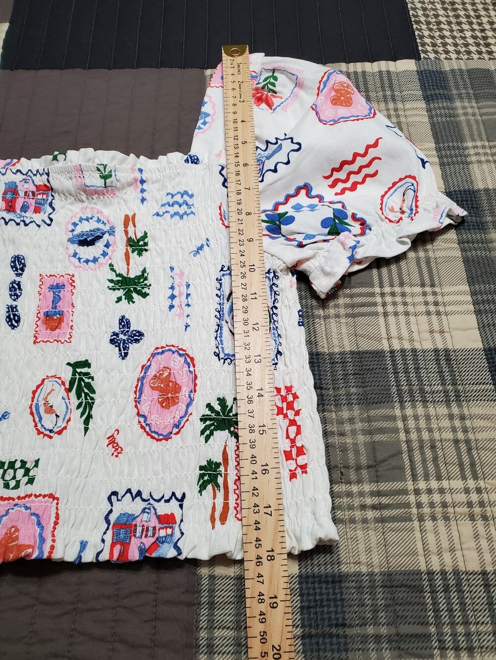 Monteau Los Angeles linen-blend smocked puff sleeve top NWOT - Picture 6 of 9